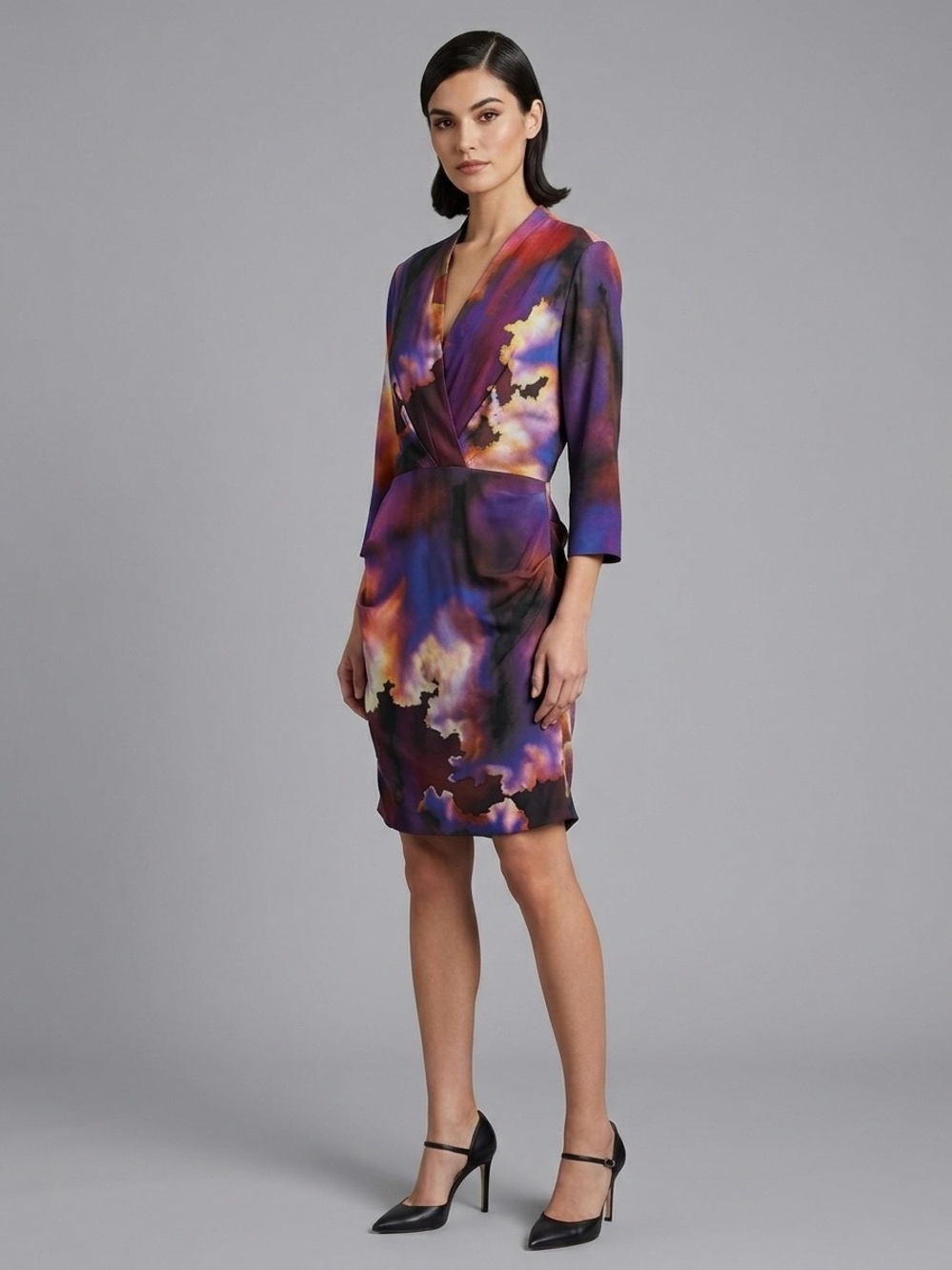 Nicole Miller Gold Label Silk Fall 2011 "Cosmic Cloud" Ruched Dress - Size 12 - Picture 1 of 14